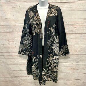 Citron of Santa Monica Linen Embroidered Kimono Style Open Jacket